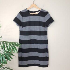 LOFT | Gray & Black Wide Stripe Shift Dress Size Small
